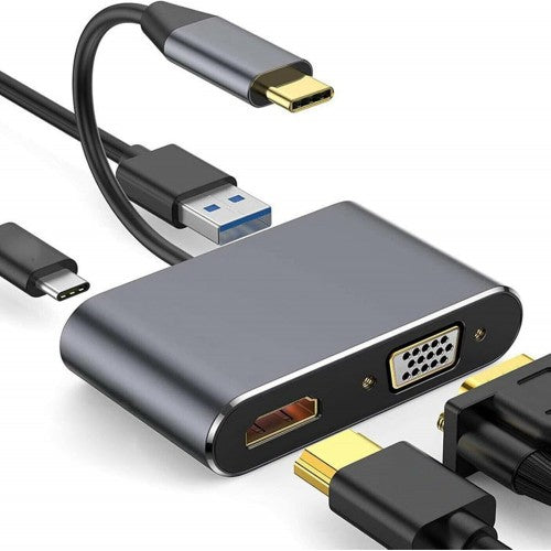 (4K, 4in1), USB 3.1 Type C to HDMI 4K+VGA+USB+Type C 4 in 1 Adapter