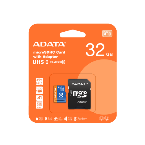 ADATA Premier 32GB microSDHC UHS-I A1 Memory Card with Adapter, Class 10, 100MB/s