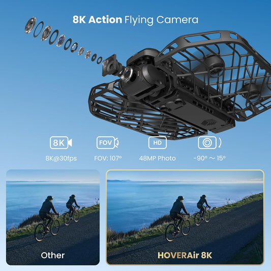 HOVERAir X1 PROMAX 8K Action Flying Camera, Foldable Drone with Camera with 42 KM/H Follow Speed, 10+ Fully Automatic Flight Modes, Fly Anywhere with OmniTerrain, SmoothCapture 2.0(Cycling Combo)