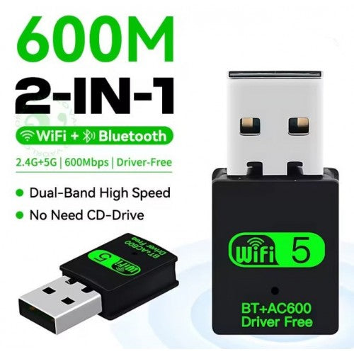 (2in1) AC600Mbps Dual Band WiFi USB + Bluetooth 4.2 Combo Mini USB Adapter