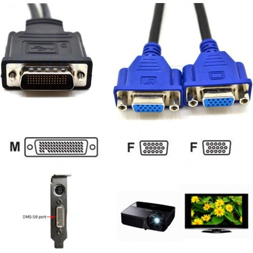DMS-59 to Dual VGA Video Cable M/2F, Used
