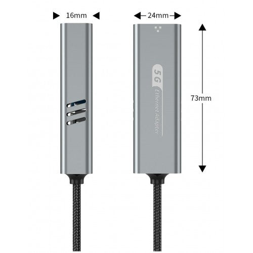 USB3.1 Type-C/USB-C and USB-A 3.0 (dual) to RJ45 LAN 5.0GB Adapter M/F