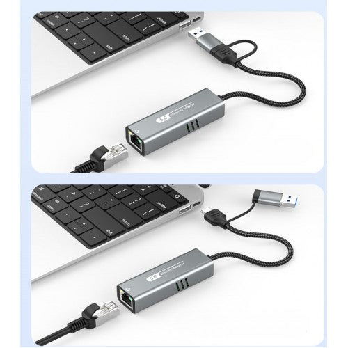 USB3.1 Type-C/USB-C and USB-A 3.0 (dual) to RJ45 LAN 5.0GB Adapter M/F