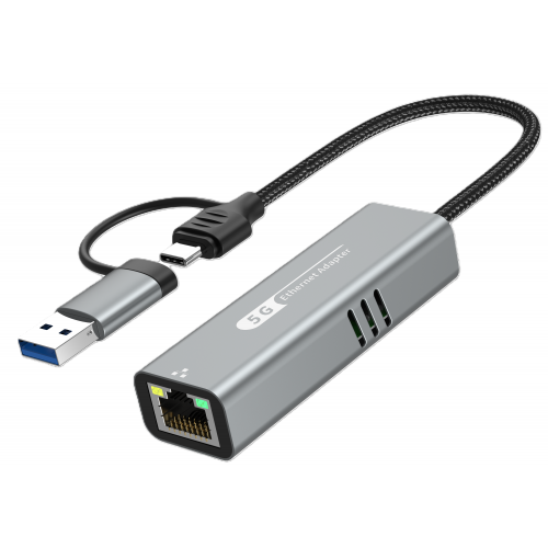 USB3.1 Type-C/USB-C and USB-A 3.0 (dual) to RJ45 LAN 5.0GB Adapter M/F